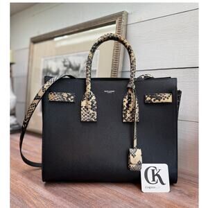 Saint Laurent Black & Snakeskin Sac de Jour Tote Bag - Excellent Condition